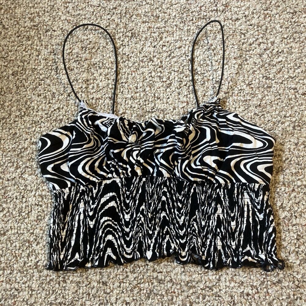 Pacsun Womens Cropped Spaghetti Strap Tank Top Size L Black Stretchy Beach Boho